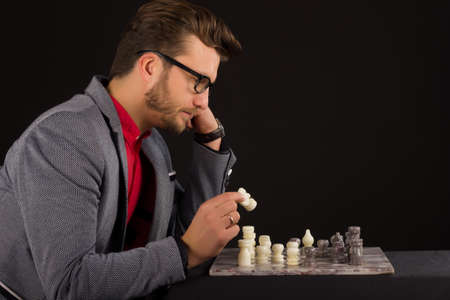 man playing chessの写真素材