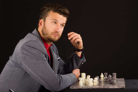 man playing chessの写真素材