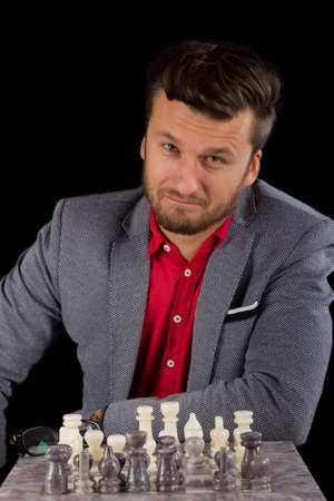 man playing chessの写真素材