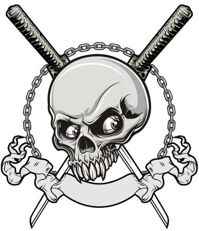 skull with samurai and chainsのイラスト素材
