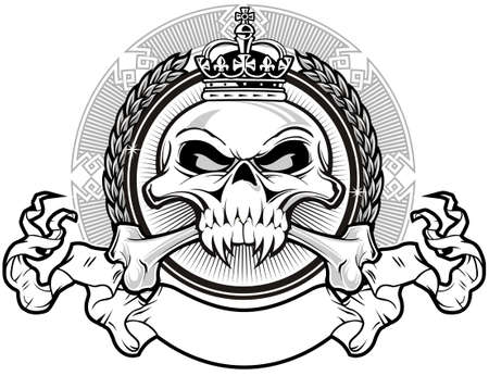 skull with crown and ribbonのイラスト素材
