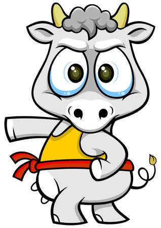 big eyes funny cow on fighting movesのイラスト素材