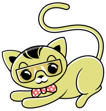 brown funny cat with glasses and necktieのイラスト素材