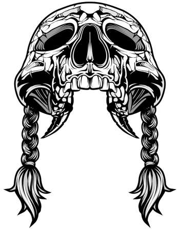 black white skull with pigtailsのイラスト素材