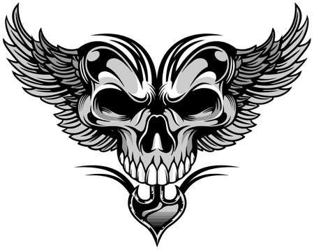 black white artistic skull with wingsのイラスト素材