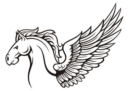 illustration of black white pegasus のイラスト素材