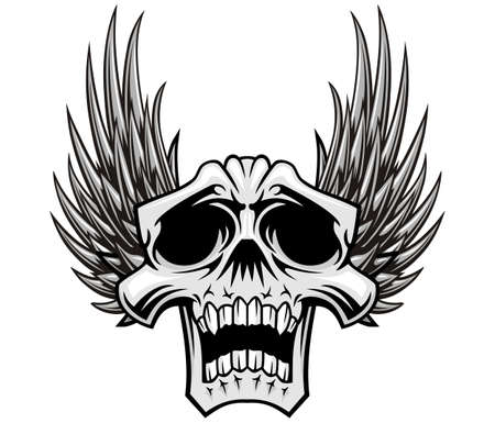 illustration of skull with spreading wings のイラスト素材