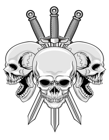 illustration of three skulls with three swords のイラスト素材