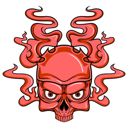 illustration of red skull with smoke のイラスト素材