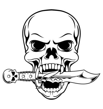 black white skull bite a dagger のイラスト素材