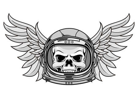 skull with astronaut helmet and wingsのイラスト素材