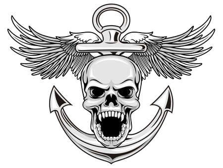 skull with anchor and wingsのイラスト素材