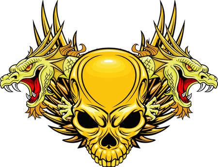 skull with double dragon head のイラスト素材