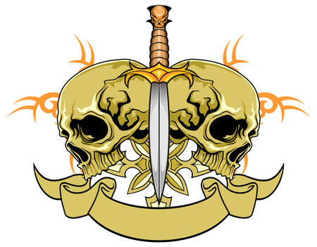 skull with blade and scrollのイラスト素材