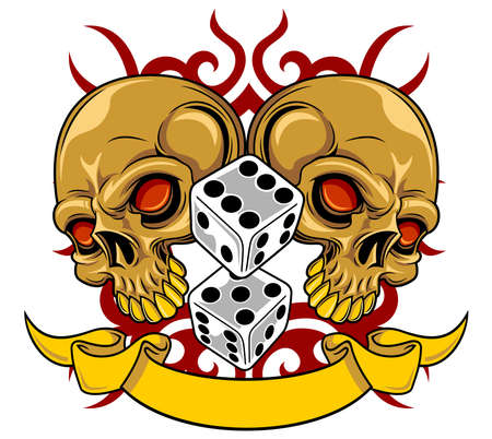 brown skulls with gray dices and ribbonのイラスト素材