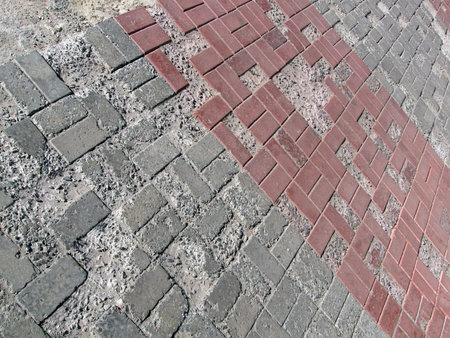 abstract damaged brick road, vintage construction details
