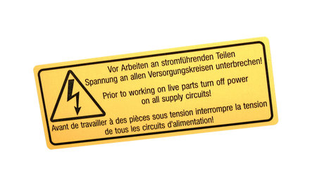 abstract yellow power warning sign isolated on white background. industry information concept