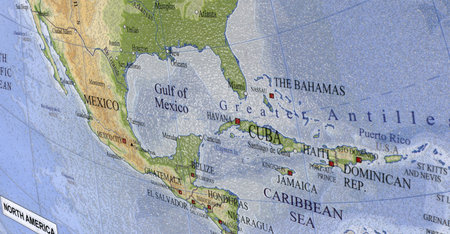 colorful map of canada, usa  closeup macro paper texture  new travel concept  bahamas, haiti, mexico, cubaの写真素材