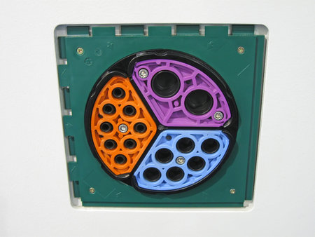 colorful industrial detail on white metallic surface, new round concept 