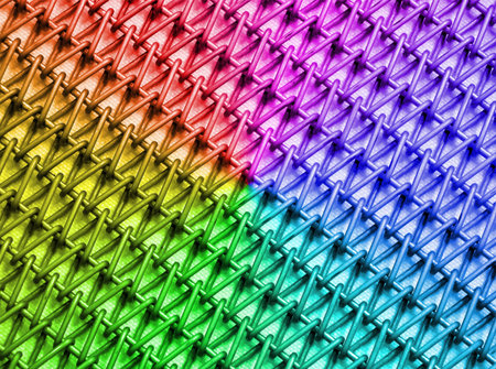 abstract rainbow industrial metal grid from small elements heap  new together construction concept