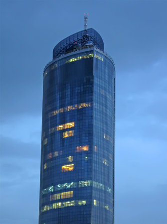 monolith modern building with night illumination