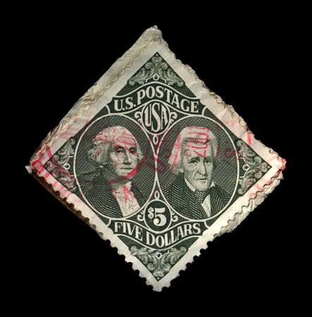 USA - CIRCA 1994  stamp printed in USA, shows Washington and Jackson, circa 1994  vintage post stamp isolated on black background  のeditorial素材