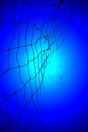 magic blue light over damaged red yarn grid, unknown science detailsの写真素材