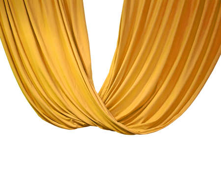 golden curtain isolated on white background, theater detailsの写真素材