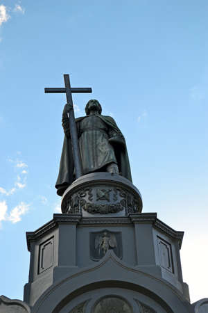 Vladimir monument on blue sky in Kiev, Ukraine. Monument was open in 1853.の写真素材