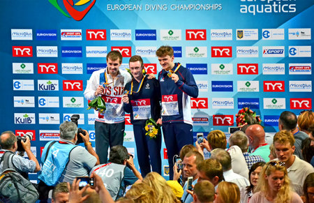 European Diving Championships 2017 winner celebrations on June 18, 2018 in Kiev, Ukraine. Diving competitions take place during June 12-18.のeditorial素材
