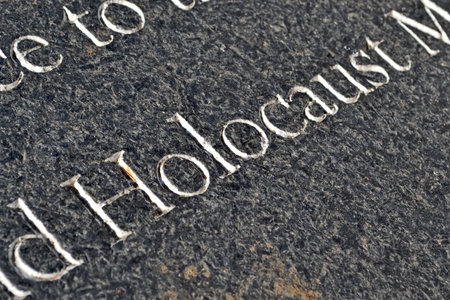 holocaust memorial, message closeup on granite wall. New England Holocaust Memorial with holocaust concentration camp text on stone wall dedicated to the Jews who were killed in the Holocaust on April 21, 2013 in Boston, USA.のeditorial素材