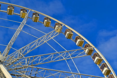 PARIS, FRANCE - DEC 31, 2014: The Big Wheel (Grande Roue de Paris) at Place de la Concorde on blue...