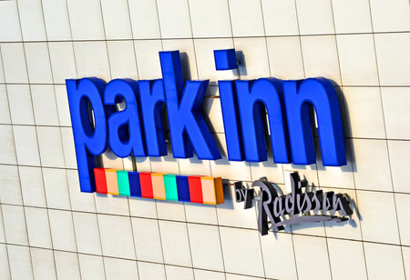 KIEV, UKRAINE - MAR 16: Park Inn by Radisson Kyiv Troyitska (formerly Park Inn and Park Inn International) on March 16, 2021 in Kiev, Ukraine. It has 196 rooms for tourists. Midscale group of hotels was founded in 1986 in Arizona and include 140 hotels woのeditorial素材