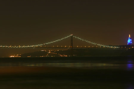 night view of Lisbon bridge and tagus river