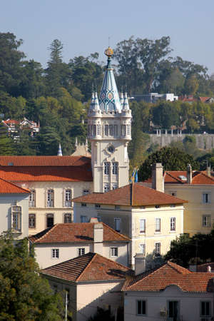 baroque tower castle of sintra's city hallの写真素材