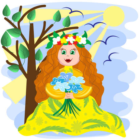 Colorful illustration of spring -girl in colors for design,のイラスト素材
