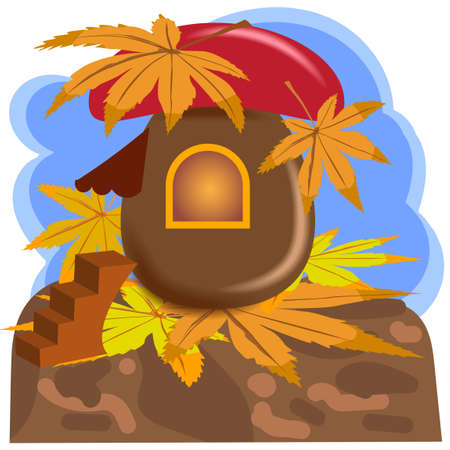 Cartoon mushroom house in the style of autumn.のイラスト素材
