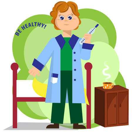 An epidemic virus. Doctor with a thermometer. Healthcare and medicine.のイラスト素材