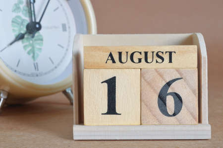 August 16, Cover design with clock in natural concept.の写真素材