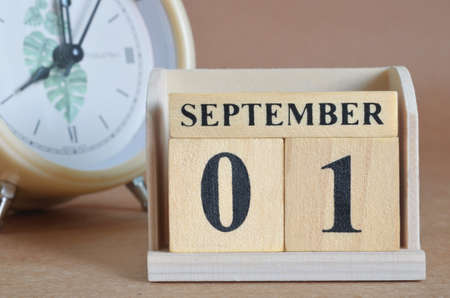 September 1, Cover design with clock in natural concept.の写真素材
