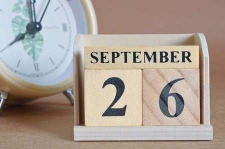 September 26, Cover design with clock in natural concept.の写真素材
