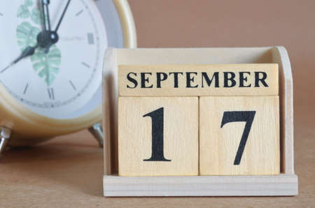 September 17, Cover design with clock in natural concept.の写真素材