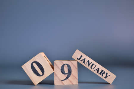 January 9, Cover in the evening time, Date Design with number cube for a background.の写真素材