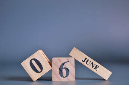 June 6, Cover in the evening time, Date Design with number cube for a background.の写真素材