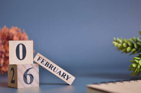 February 6, Cover in the evening time, Date Design with number cube for a background.の写真素材