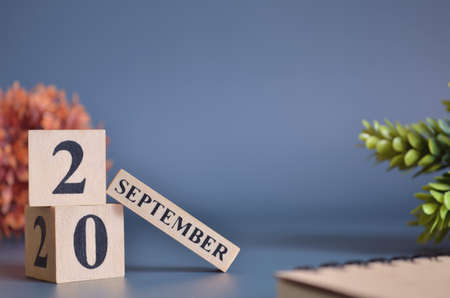 September 20,  Date Design with number cube for a background.の写真素材