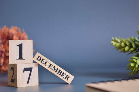 December 17, Cover in the evening time, Date Design with number cube for a background.の写真素材