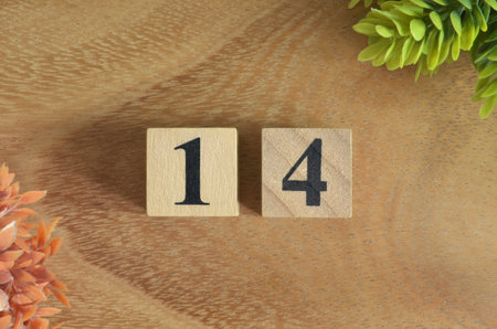 Number 14, Rating, Award, Design with number cube colorful stone in the natural concept.