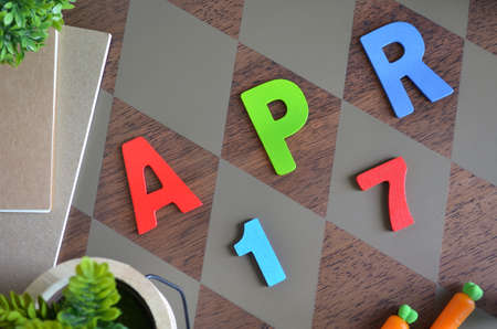 April 17, Appointment with wooden text design for the background.の写真素材