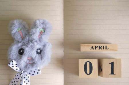 April 1, Rabbit notebook Calendar.の写真素材